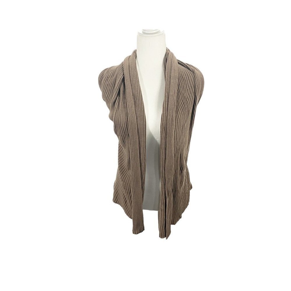 Forever 21 Womens Cardigan Sweater Brown Sleeveless Ribbed Knit Belted S